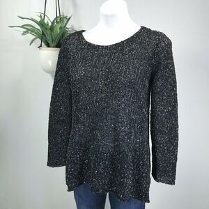 Eileen Fisher Organic‎ Cotton Tape Yarn Sweater Top Open Knit Black Tan Size S